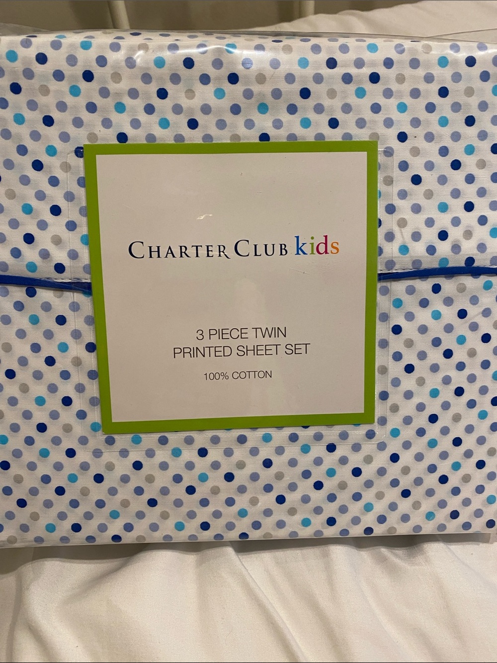 Charter Club Kids Polka Dot Twin Sheet Set - White, Blue, Aqua